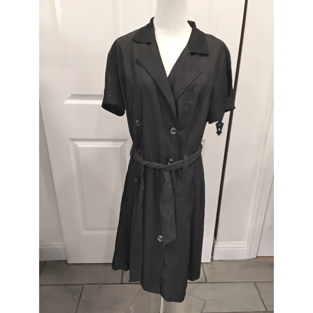 Dressbarn‎ Womens Black Double Breasted Trench Midi Dress Belted Size 16